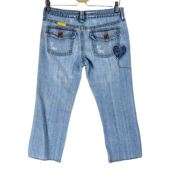 Old Navy Y2K Patchwork Capri Blue Jeans Cropped Light Wash Distressed Size 6 - Picture 2 of 11